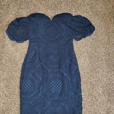 Lulu's Padded Lace Formal Dress, Deep Blue with padded pushed bra EXTRA SMALL