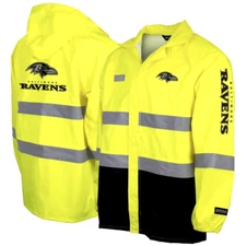 Baltimore Ravens Hi-Vis Safety Waterproof Rainshell Full-Zip Hooded Jacket Volt
