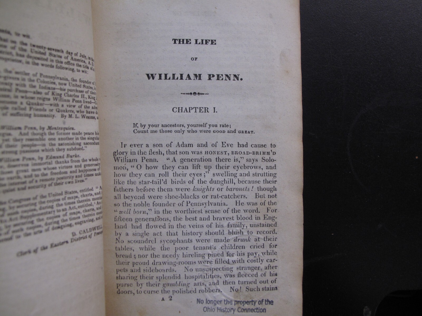 Weems Biography William Penn w Portrait 1829 Pennsylvania Settler Law Colonies