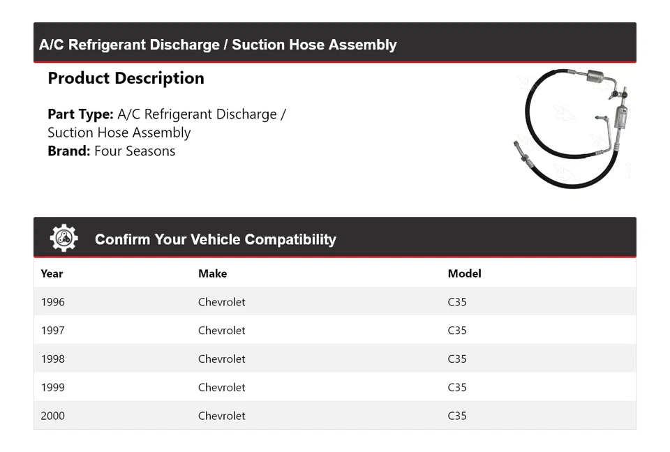 Conjunto de manguera de succión/descarga de refrigerante aire acondicionado Chevrolet C35 1996-00 4 estaciones Foto 2 de 4