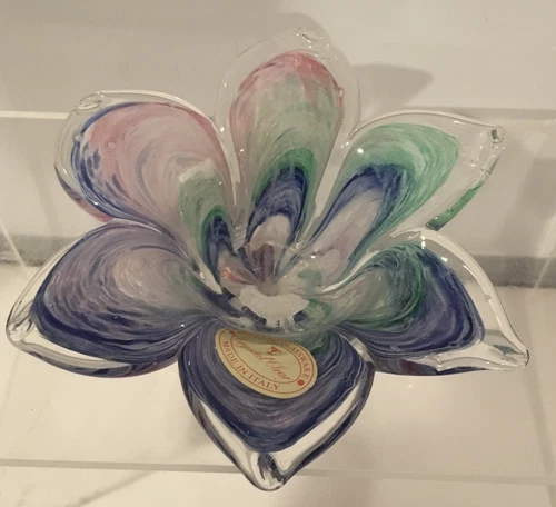 Murano Glassware Crystal Clear Flower Tulip Votive Candle Holder Made In Italy