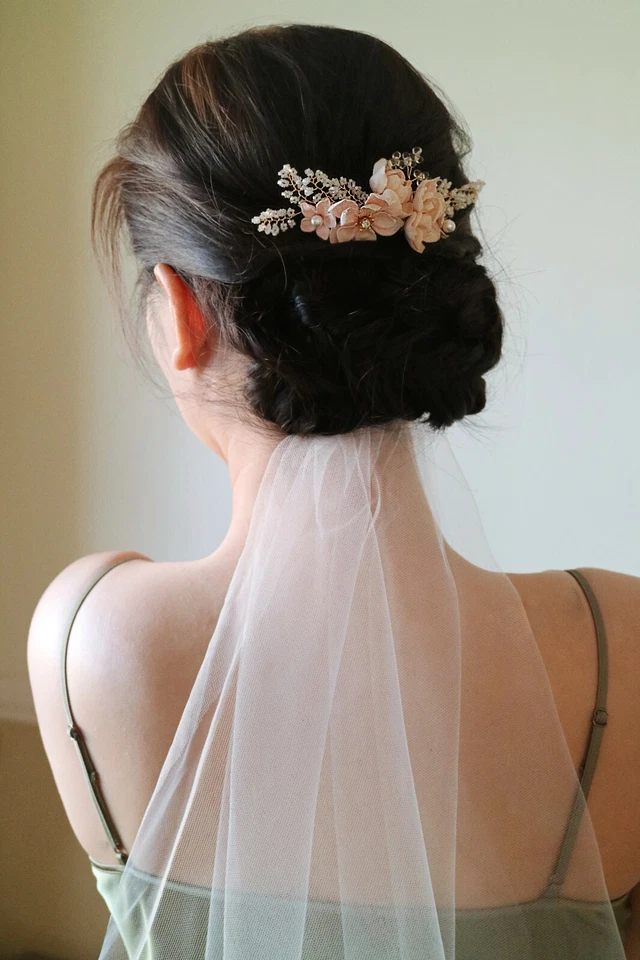 Cherry Blossom Floral Hair Comb w. Pearls & Crystals in 14k Gold | Handmade - Image 4 of 4