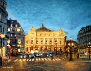 Giclee Print Paris Landscape Opera House Night Lights France