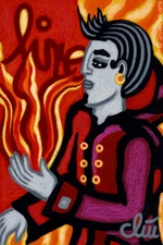 JACQUELINE DITT - Loki on Fire 2020 Original Painting Miniature Fire 