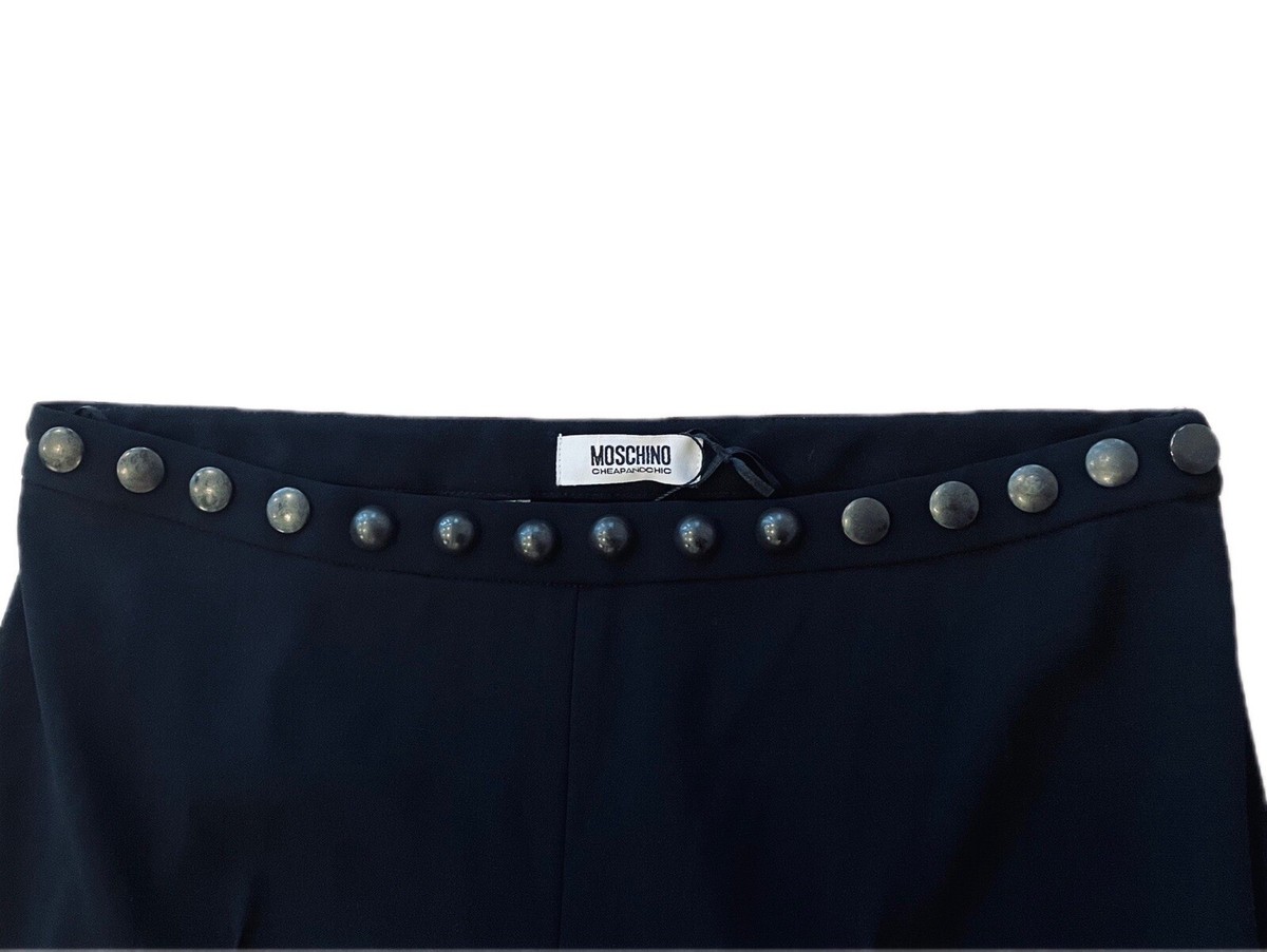 Moschino Cheap & Chic Black Crepe Slim Leg Pants with Brass