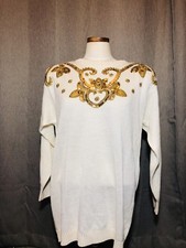 Dana Scott Women's Vintage Gold Sequin Long Sleeve Sweater-Gorgeous-Size L