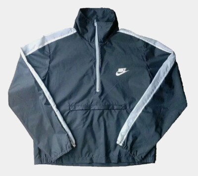 Vtg Nike Jacket Mens Medium Wind Rain Anorak Hike Black Gray Half 