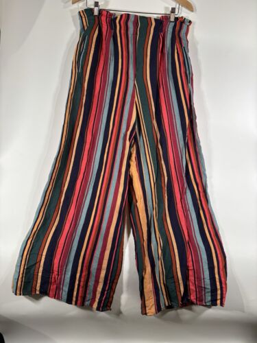 Anthropologie FARM Rio Augustine Women’s Sz L Linen Striped Wide Leg Pants