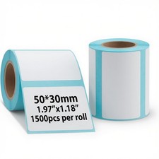 50x30mm 1.97 1.18 Paper Thermal Transfer Labels 1500pcs per roll, 2 Rolls White