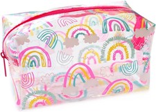 Fashion Stationery Rainbow Pencil Case for Girls, Clear Pink, Large