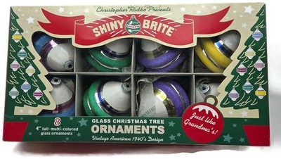 Christopher Radko Shiny Brite Snow Tops Reflector Christmas Tree Ornament Set