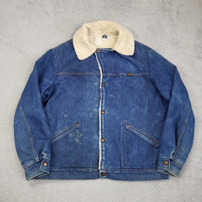 Vintage Wrangler Wrange Jacke Herren Large blau Denim Sherpa Fleecefutter 70er