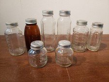 Lot of 8 Vintage Assorted Glass Baby Bottles, Ross, Evenflow, Mead, With Caps