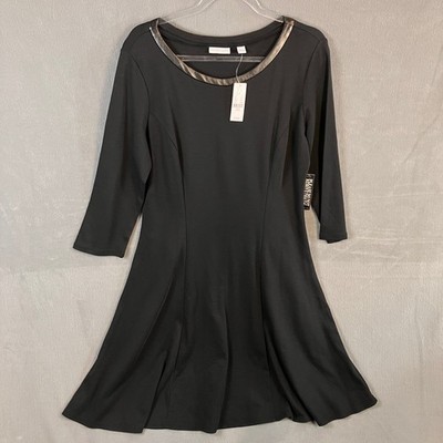 NY&C Women's 3/4 Sleeve Knee-Length Fit & Flare Dress Size Large Black NWT