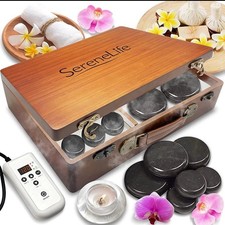 SereneLife PSLMSGST70B Heating Box Hot Stone Massage Kit with Warmer