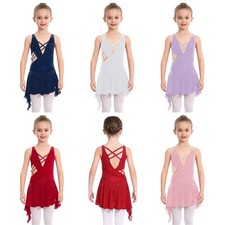 Kids Girls Dresses Lyrical Dress Performance Dancewear Asymmetrical Hem Shiny