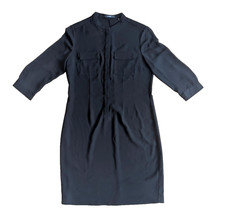 Tahari Women's 6 Hidden Button Down 3/4 Illusion Sleeve Tunic Dress Black Midi