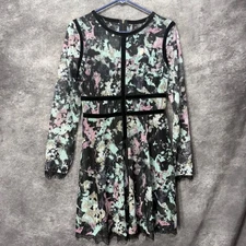 Fire Los Angeles Lace Overlay Floral Print Long Sleeve Dress Size L Whimsigoth
