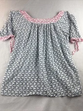 Gretchen Scott Designs Short Sleeve Tie Sleeve White Blue/Pink Design Top Size M