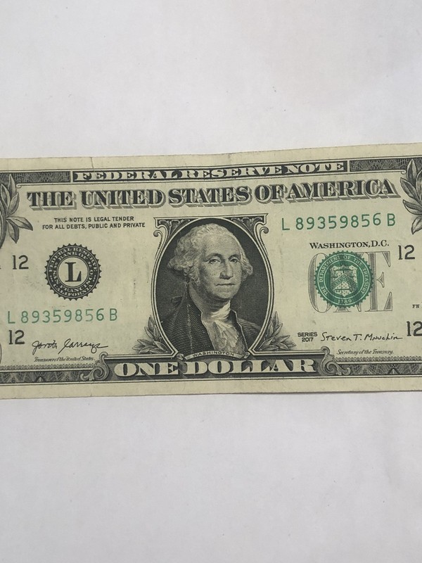 Offset Print Insufficiently Ink 2017 Circulated $1 Dollar Bill