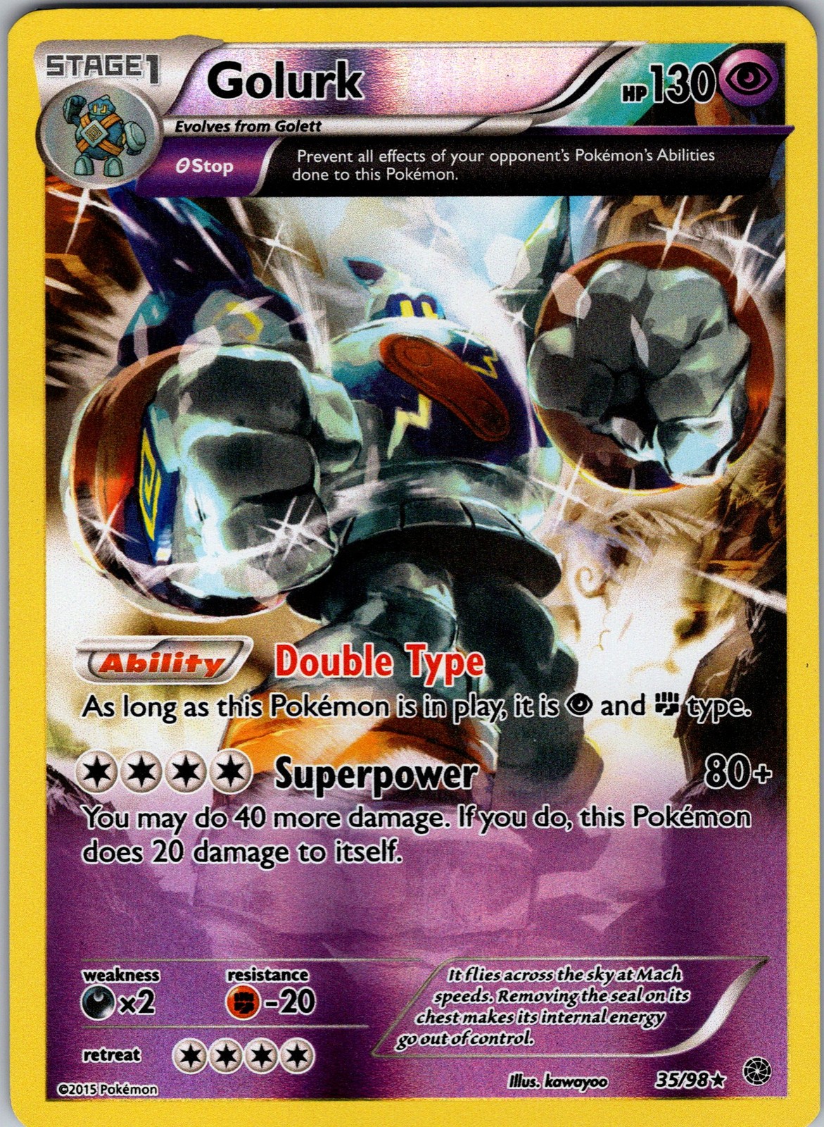 Golurk Reverse Holofoil 35/98 Rare XY Pokemon Card - Ancient Origins Near Mint