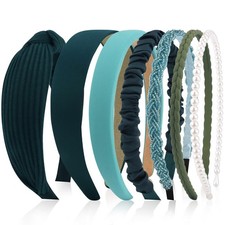 Headbands for Women 7 Pcs Different Forest Green Knotted Solid Pearl Head Ban...
