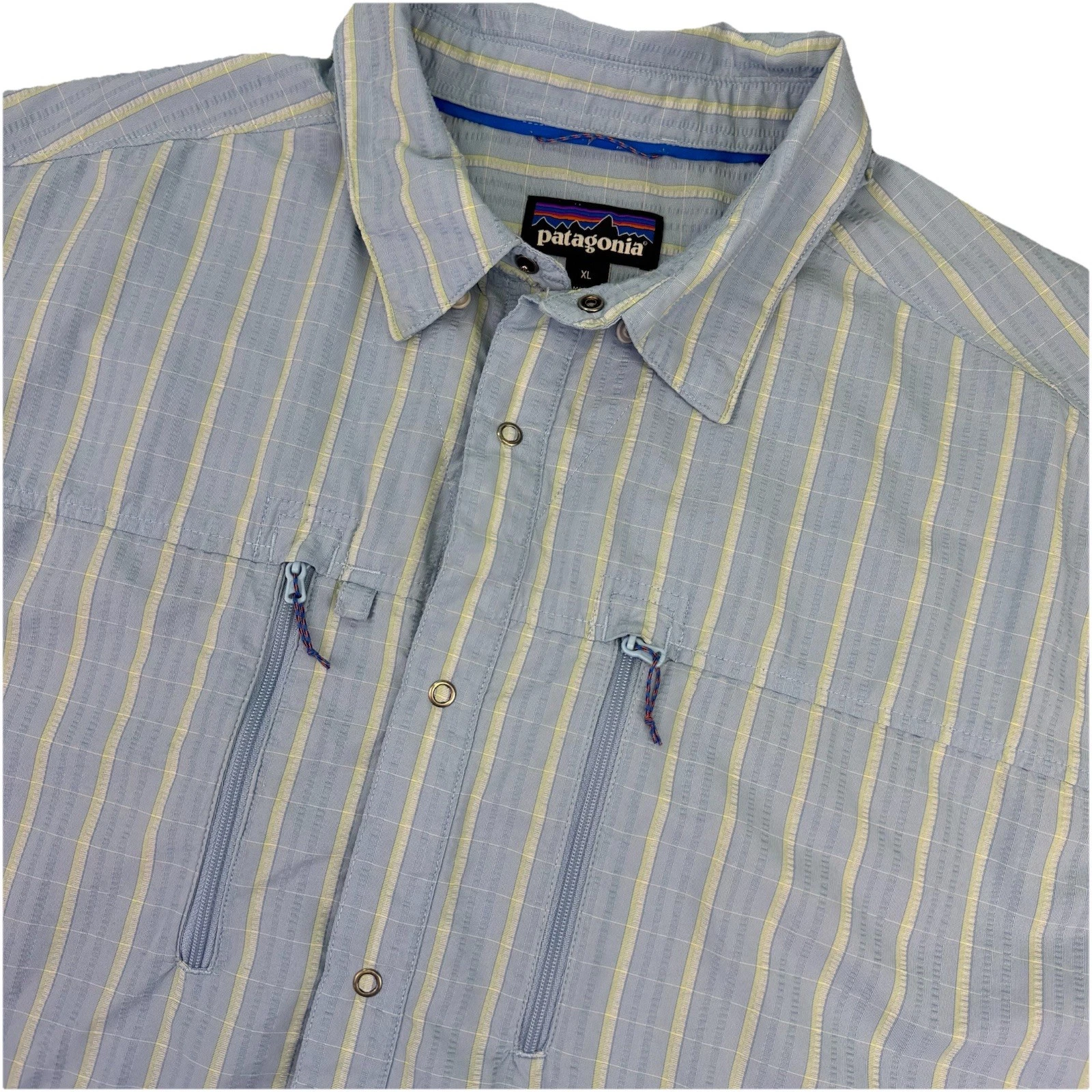 Patagonia Fishing Shirt Mens XL Blue White Long Sleeve Zip Pockets Outdoors