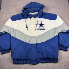 Vintage APEX One NFL Pro Line Dallas Cowboys Hooded Puffer Jacket Coat Mens M