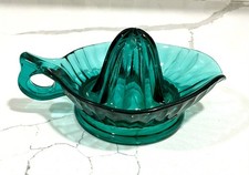 Vintage Jeanette Glass Ultramarine Reamer Glowing Uranium Teal Juicer Jennyware