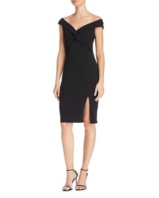 Aqua Womens Portrait Collar Twist-Front Dress Small Black