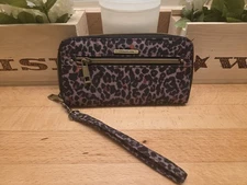 TRAVELON Safe ID Zip Around Wallet Wristlet RFID Blocking Leopard Animal Print