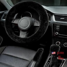 Fluffy Steering Wheel Cover 3pcs Set Plush Fuzzy Fur Steering Wheel Black Fluffy Steering Wheel Cover 3pcs Set Plush Fuzzy Fur Steering Wheel Black