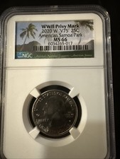 2020 W American Samoa Park NP Quarter 25c NGC MS 66 Privy Mark V75 Bat Coin