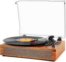Vinyl Record Player with Built-in Bluetooth, USB Recording, Stereo Brown