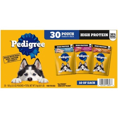 30 Pack Pedigree Pouch High Protein Adult Soft Wet Dog Food Variety Pack
