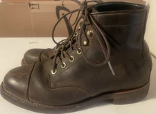 LL BEAN CHIPPEWA Brown Leather Boots 7.5 D Katahdin USA Cap Toe Engineer Work