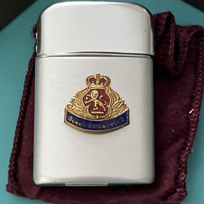 Vintage Souvenir Lighter Queen Elizabeth 2 Ronson Typhoon 1960s Box NeverFired