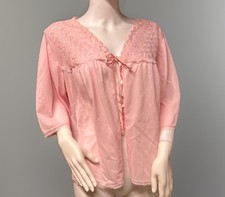 VINTAGE 40s Pink Satin Bed Jacket Lace Bow Lingerie Boudoir, Baby Doll