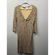 Ann Taylor Loft Dress Womens 6 Tan Brown Leopard Cheetah Print Plunge