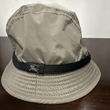 Authentic BURBERRY UNI Beige EKD Knight Logo Check NYLON Bucket Hat S M Kids