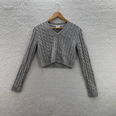 Sunday Best Sweater Womens S Gray Cable Knit Merino Wool Blend Cropped Aritzia