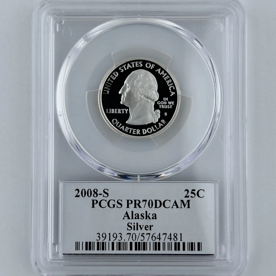 Alaska Silver Quarter PR 70 DCAM PCGS 2008-S Best Top Grade 25c AK State Flag - Image 4 of 4