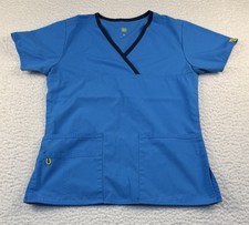 Wonder Wink Women's Size XS Blue W/ Black Trim Medical Scrub Top Pockets