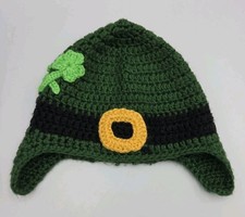 Handmade Crocheted Child's Adults Leprachaun St. Patrick's Day Hat Ear Flaps NEW