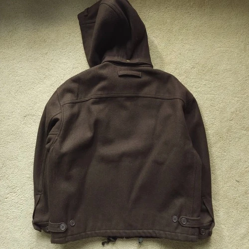 VTG DWW Made in Japan Thick Sturdy Melton Wool Hooded Utility Jacket Brown 38 S image 14