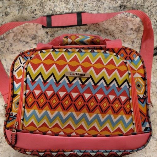 Rockland Geometric Canvas Carry On Overnight Bag Pink Multicolor 18" w/ Pockets