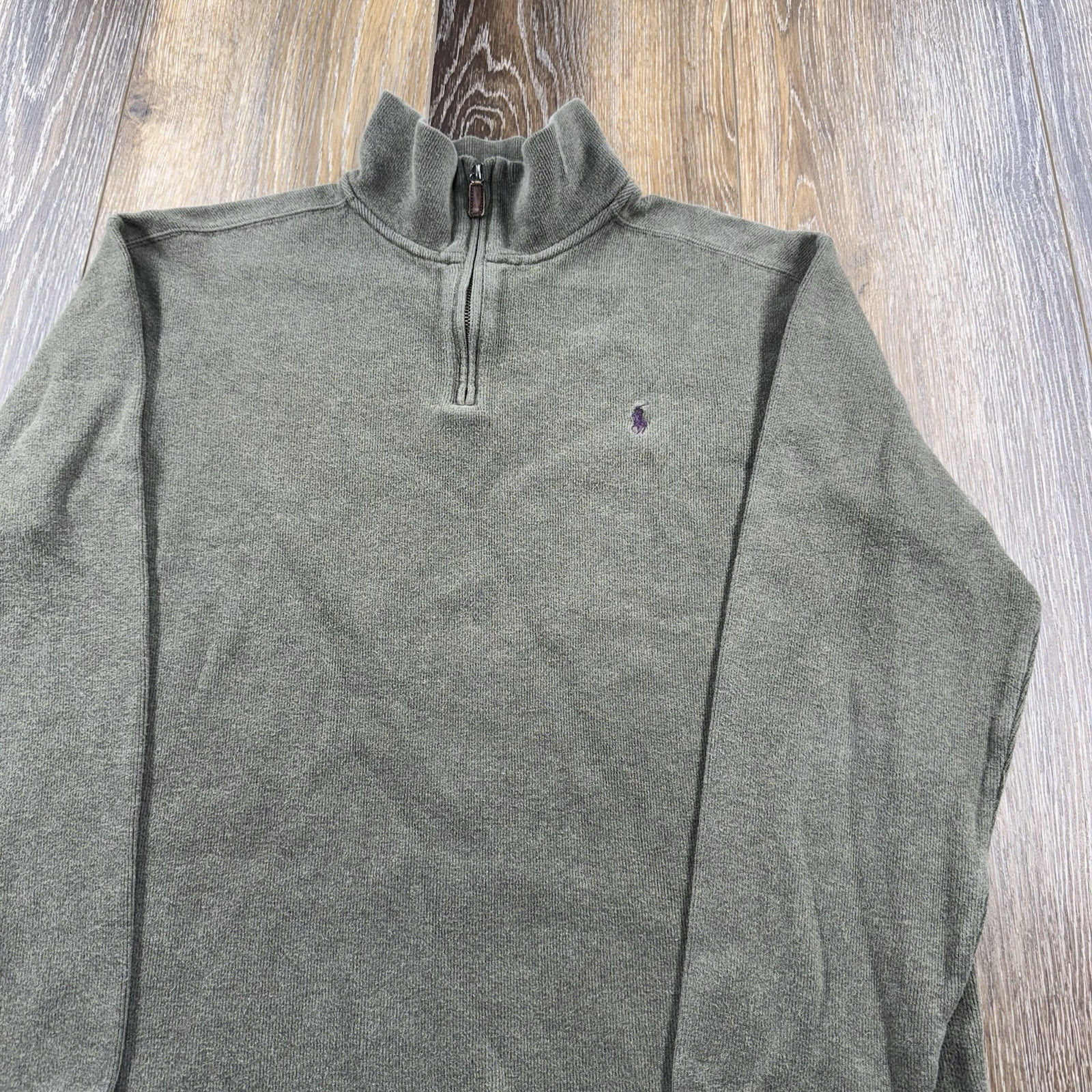 Felpa Polo Ralph Lauren vintage uomo L verde viola pony maglione zip 1 4