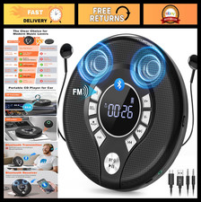 Portable Bluetooth CD Player with FM Transmitter, Rechargeable 2000mAh, Anti-Ski