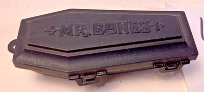 Vintage 1970 s Fleer Mr. Bones Empty 3  Black Plastic Coffin Candy Container