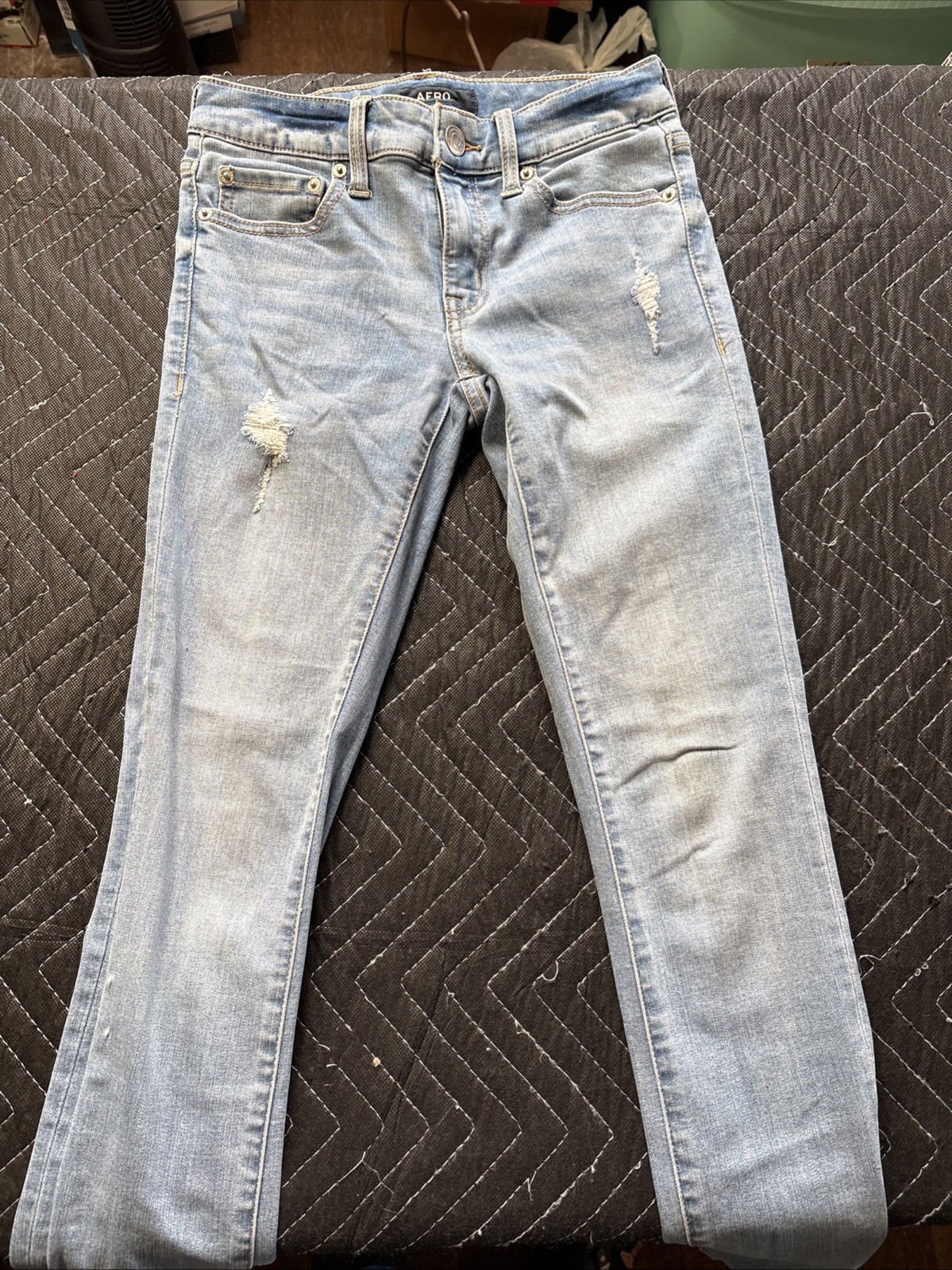Womens Aero Low Rise Distressed Stretch Denim Skinny Blue Jeans Size 2 REG